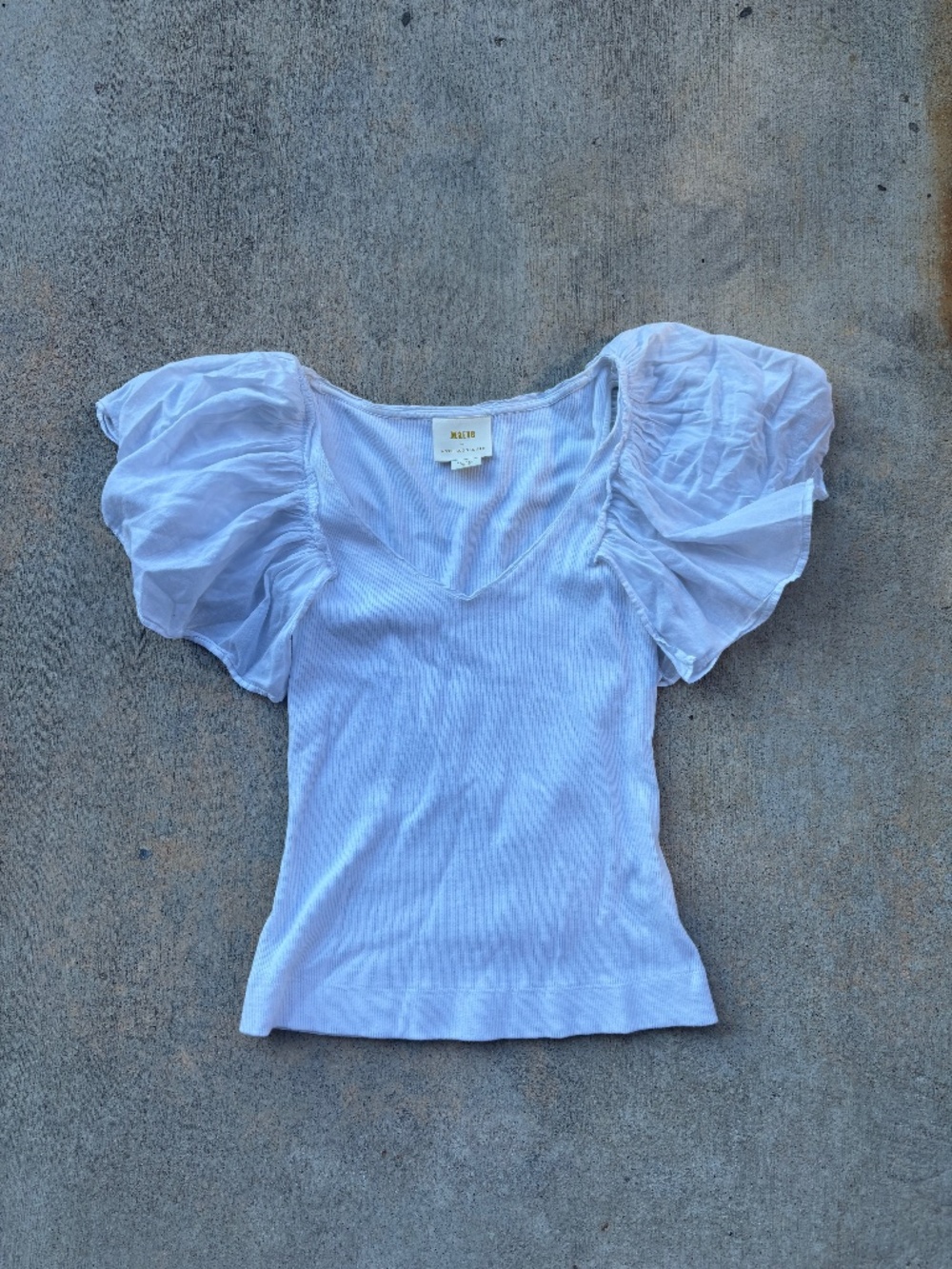 White Maeve by Anthropologie Flutter Sleeve V Neck Top